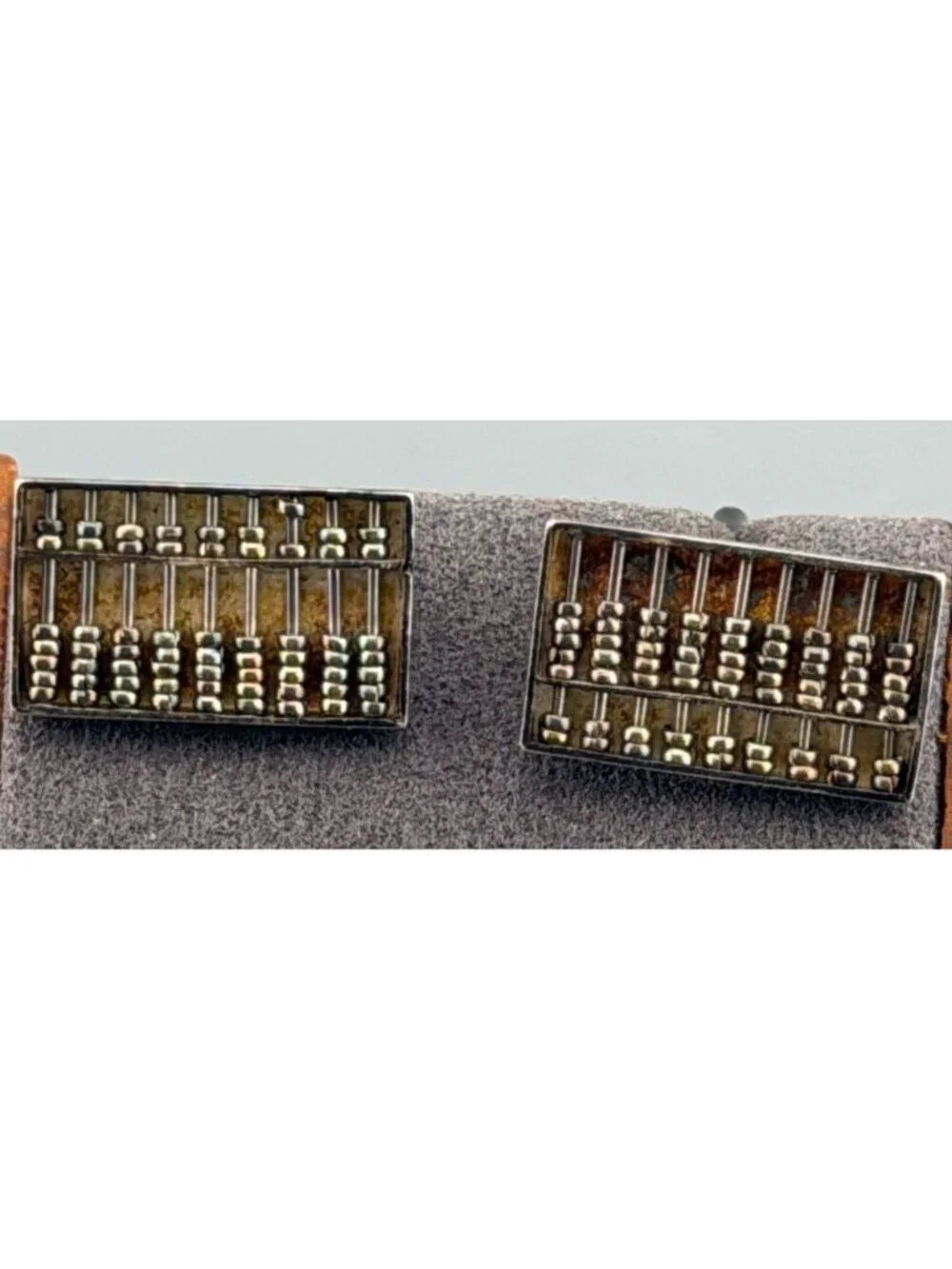Vintage Cuff Links Sterling Silver Abacus Moving Beads Hong Kong Mechanical 3/4